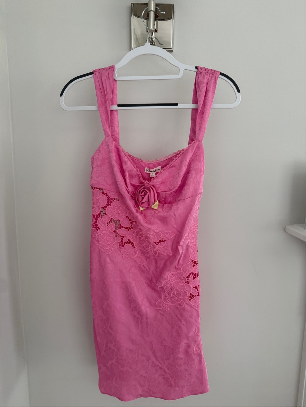 For Love & Lemons Hot Pink Lace Slip with Rosette